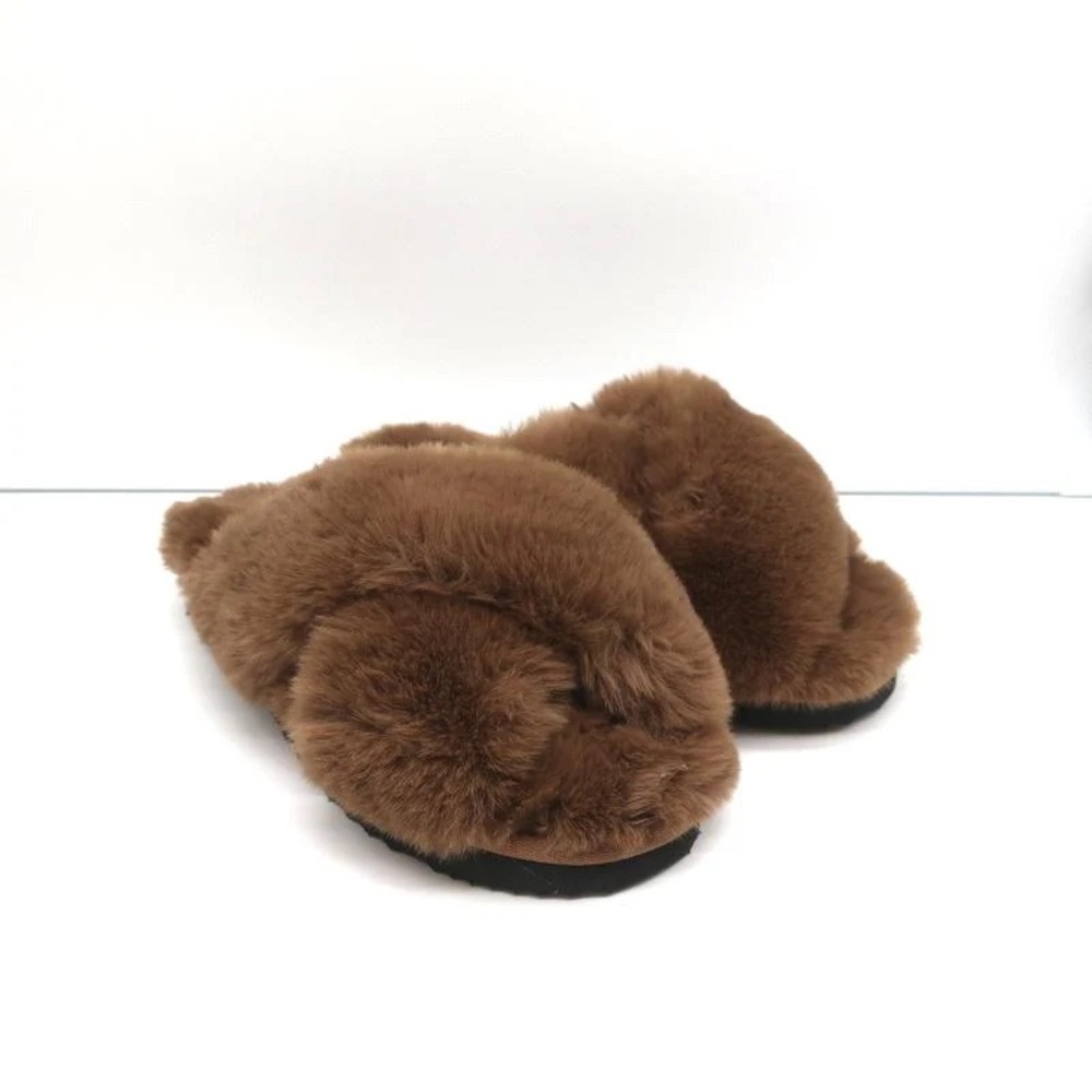 Apparis Brown Furry Slippers